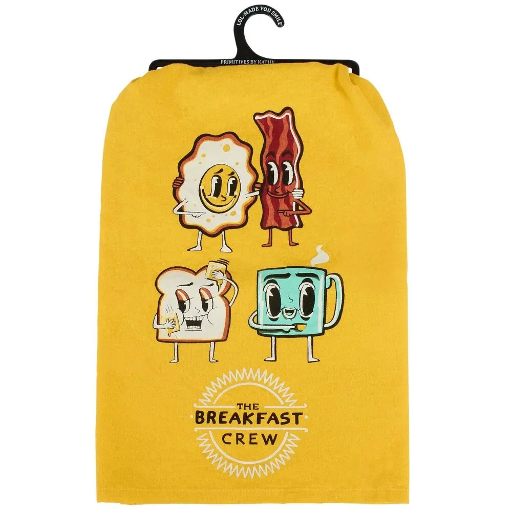 The Breakfast Crew Kitchen Towel | Funny Farmhouse Dish Towel | Cotton Kitchen